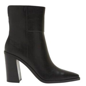 Steve Madden Silvee Womens Ankle 9.5M Black Leather Snip Toe Block Heel Side Zip